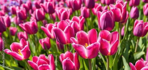 Obraz na płótnie Vibrant purple tulips in full bloom, close-up view, spring, plant w salonie