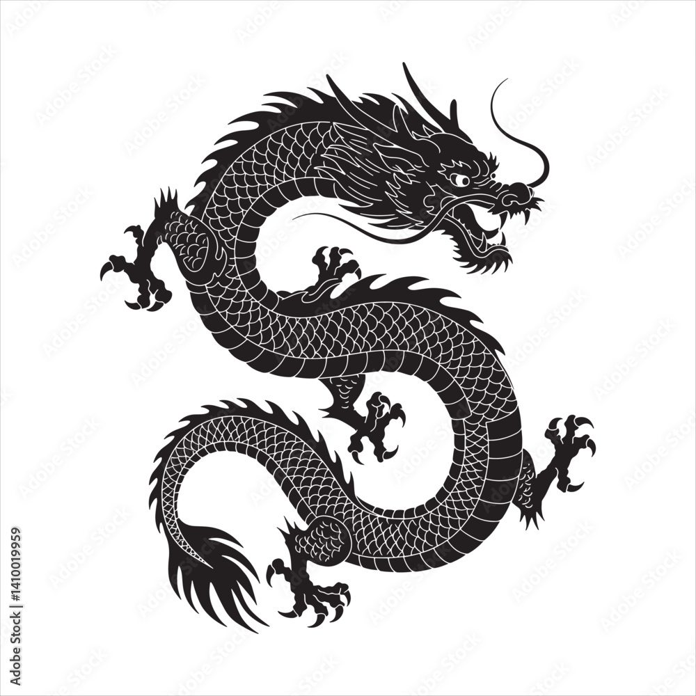 Naklejka premium Majestic Chinese Dragon Silhouette