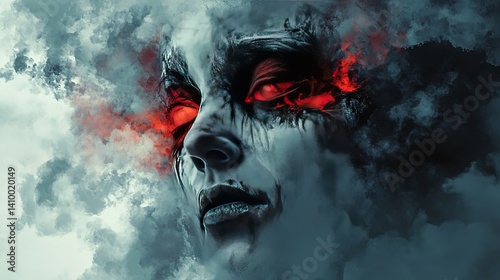 Wallpaper Mural Eerie portrait of a dark figure amidst ominous clouds surreal artwork digital illustration abstract concept Torontodigital.ca