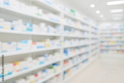 Wallpaper Mural Blurred Pharmacy Interior with Medicine and Healthcare Products on Shelves in Bright White Light Torontodigital.ca