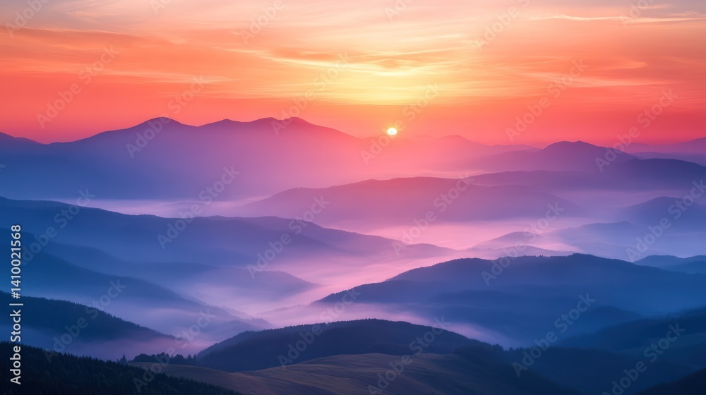 A breathtaking view of mountains as the sun sets, casting vibrant hues across the sky and creating a serene atmosphere. A breathtaking view of mountains as the sun sets, casting vibrant hues across the sky and creating a serene atmosphere.
