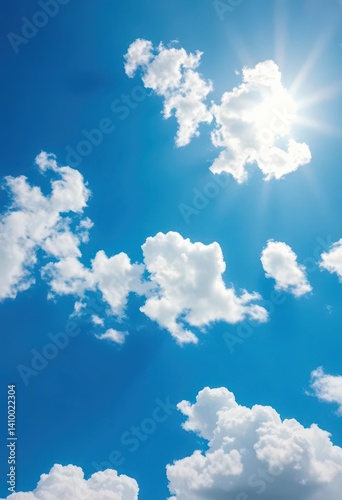 Obraz na płótnie Azure sky, fluffy white cumulus clouds, bright sunlight, imagery, atmosphere, sky w salonie
