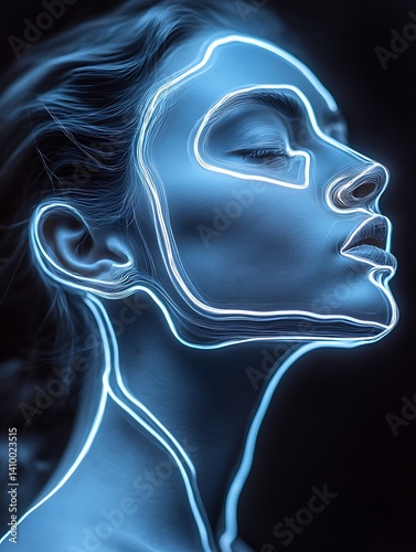 Woman's face, glowing outline, profile