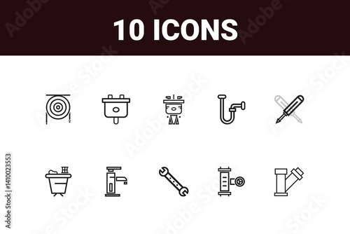 Plumbing and Heating Icons set. Vector illustration in modern thin line style of house engineering related icons: pipes, boilers, tools, and more.