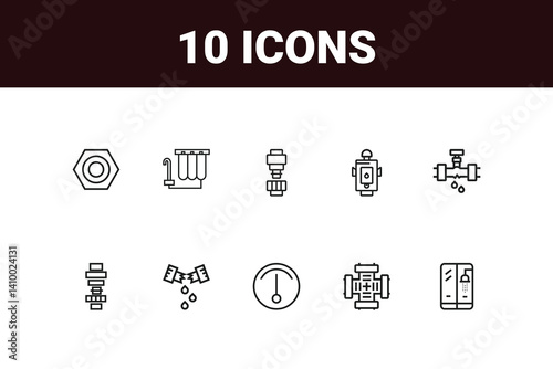 Plumbing and Heating Icons set. Vector illustration in modern thin line style of house engineering related icons: pipes, boilers, tools, and more.