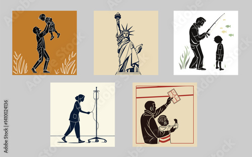 Vector illustration of a group of black fitness and sport silhouettes of men and women in action poses perfect for business banners or gym icons