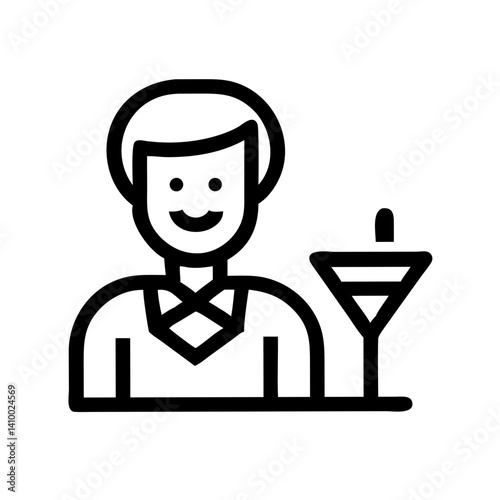 Bartender smiling with a cocktail glass on the counter  