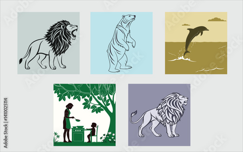 set of silhouettes of woman day