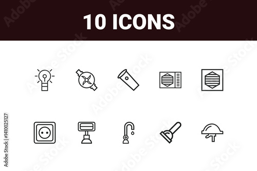 Plumbing and Heating Icons set. Vector illustration in modern thin line style of house engineering related icons: pipes, boilers, tools, and more.
