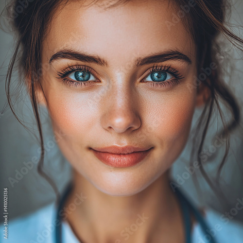 Beautiful woman close-up, doctor nurse care portrait close-up