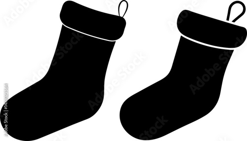 Christmas stocking art vectors and Set of black socks icon silhouette collections