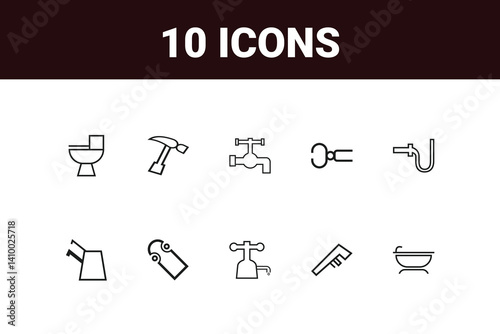 Plumbing and Heating Icons set. Vector illustration in modern thin line style of house engineering related icons: pipes, boilers, tools, and more.