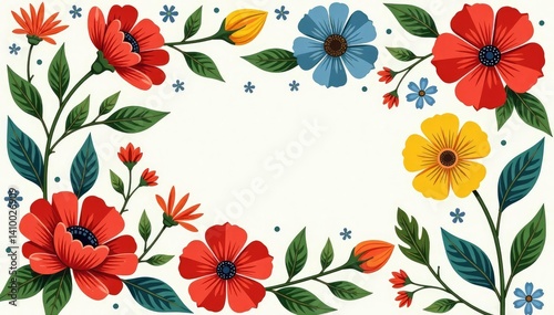 Bold, stylized floral motifs arranged in a square grid , botanical, textile