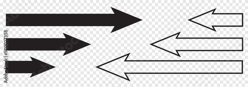 Long arrow to the Left and Right side. Long straight line arrow icon. Graphic illustration for direction symbols. Two side long arrow isolated on white background. EPS 10