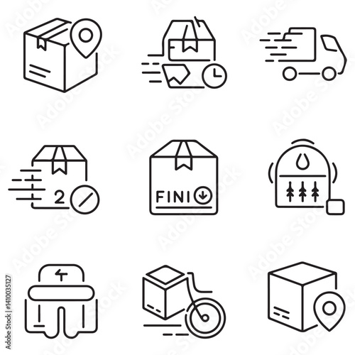 Delivery and Logistics thin line icons set. Delivery, shipping, tracking, parcel, box icon. Editable stroke. Vector with white background