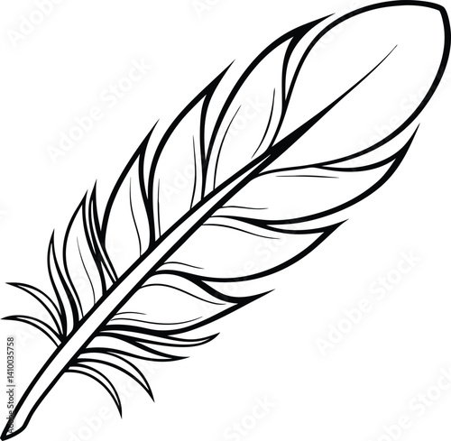 Vector illustration of a feather in black and white