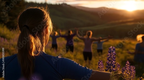 Golden hour yoga practice in a mountain meadow.