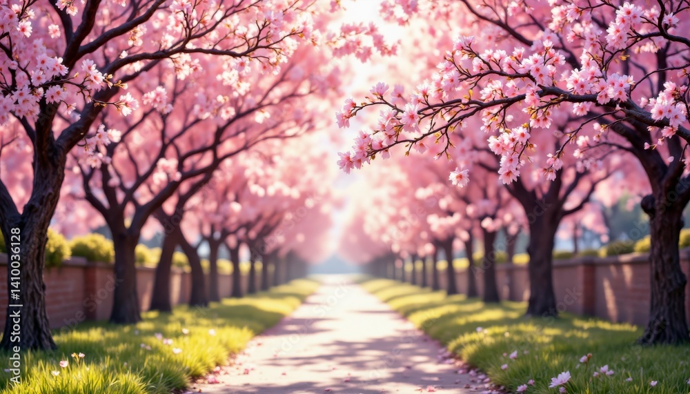Cherry blossom pathway scenic park nature photography springtime serenity captivating perspective beauty in bloom Cherry blossom pathway scenic park nature photography springtime serenity captivating perspective beauty in bloom