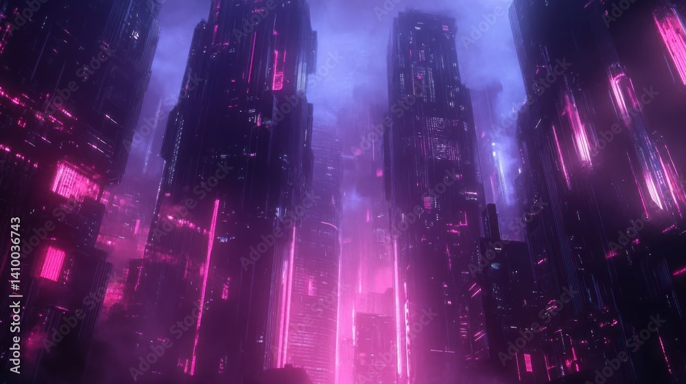 Obraz premium Neon Metropolis: A Futuristic Cityscape at Night