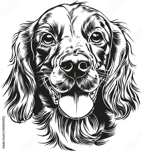 Hand drawn silhouette vector of Bernese Mountain Dog head illustration for printing and packaging, clip art, and engraved style illustration.