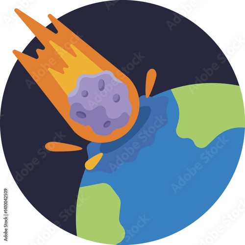 Icon showing a blazing space rock, associated with the end of the dinosaur era.