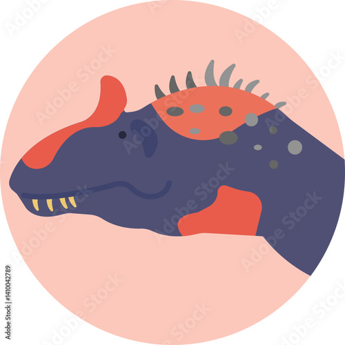 Carnotaurus with horns and slender body, shown in a running stance.