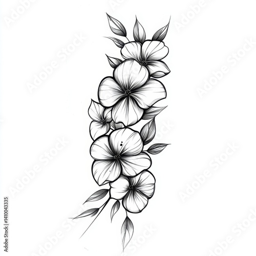 Delicate floral design, elegant black and white flowers and leaves