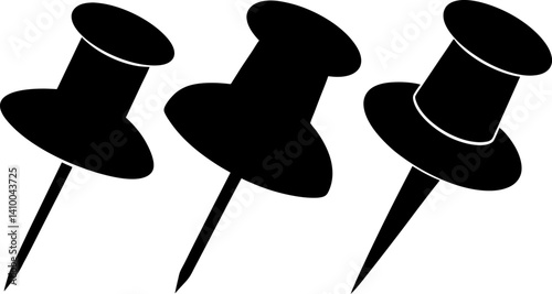 Push pin art vectors and Set of black push pins icon silhouette collections