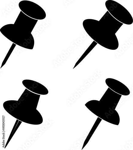 Push pin art vectors and Set of black push pins icon silhouette collections