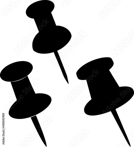 Push pin art vectors and Set of black push pins icon silhouette collections