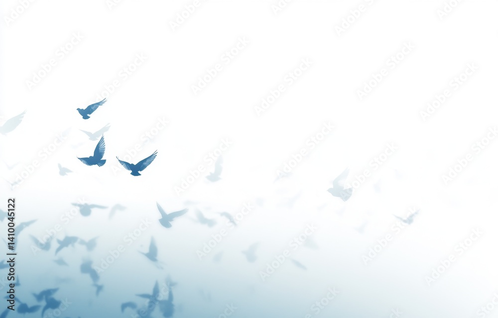 Fototapeta Flock of birds in flight, soft focus