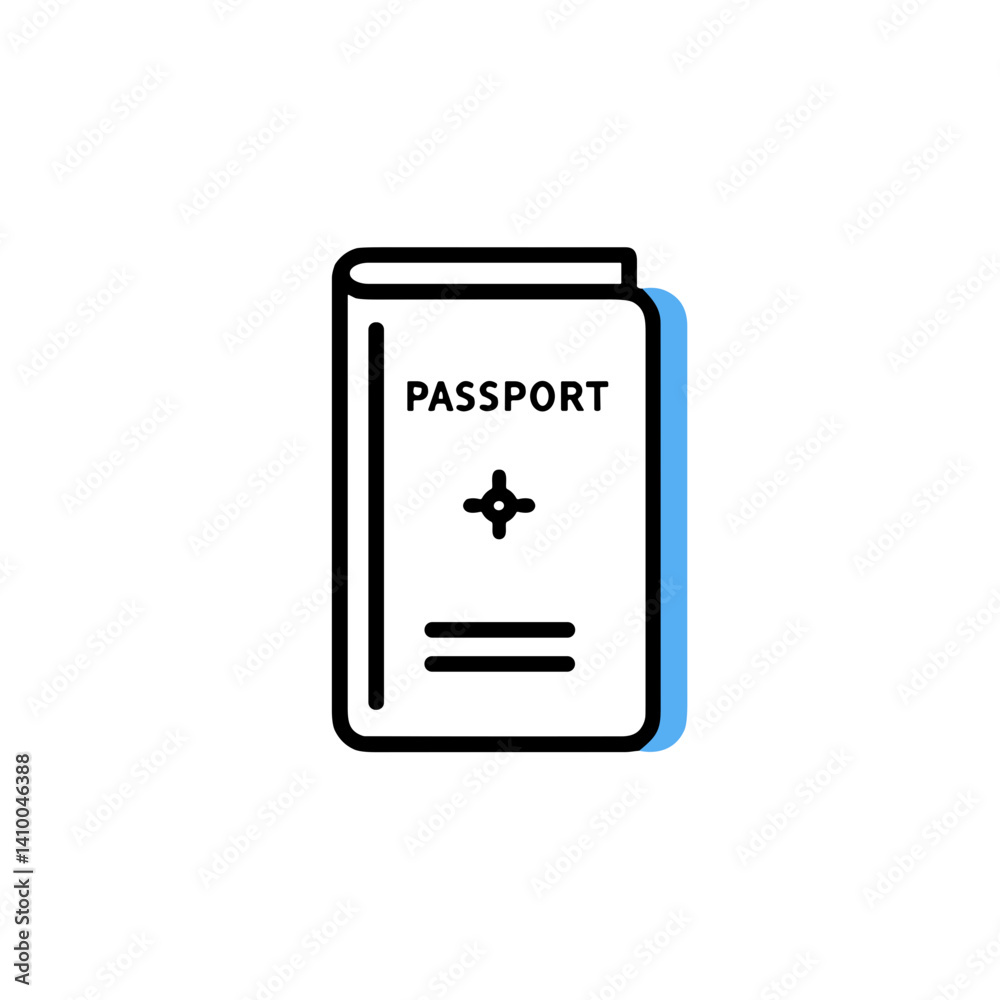 Passport illustration in minimalist style with blue accents Passport illustration in minimalist style with blue accents