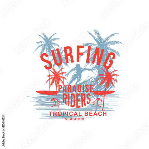 Surfing paradise Riders Tropical Beach summer surfer vectpr illustration graphic tee