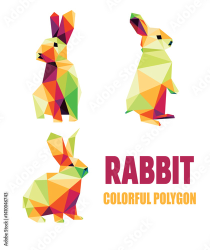 Rabbit Animal Set in Colorful Polygonal low poly. Rabbit Icon Colorful Origami. Vector of Rabbit collection
