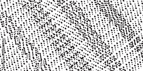 Random halftone. Pointillism style. Background with irregular, chaotic dots, points, circle. Abstract monochrome pattern. Black and white color. Vector illustration