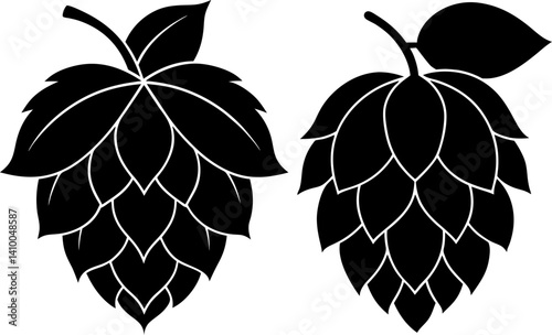Hops flower art vectors and Set of black hops icon silhouette collections