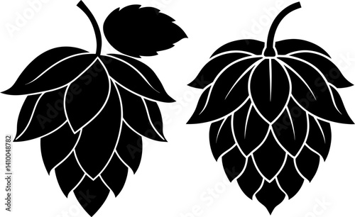 Hops flower art vectors and Set of black hops icon silhouette collections