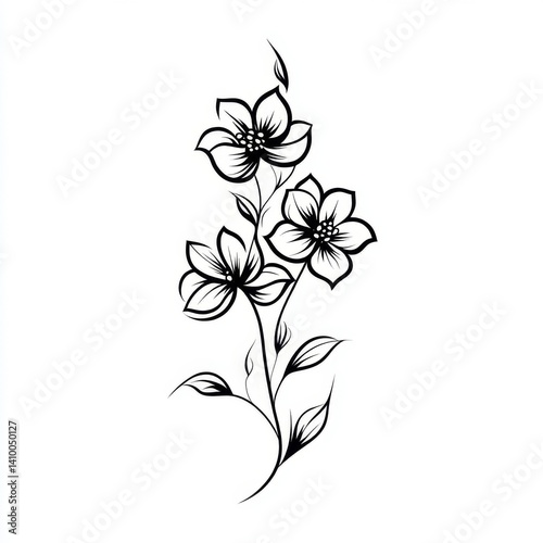 Delicate floral design.  Elegant black and white flower bouquet.  Intricate line art