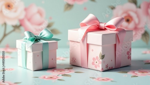 Obraz na płótnie Subtle pastel gift boxes, delicate floral pattern, wrapping, soft, blossom w salonie