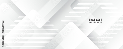 3D white grey abstract background overlap layer on bright space with cutout shape effect decoration. Modern graphic design element squares lines style concept for web, flyer, card, or brochure cover