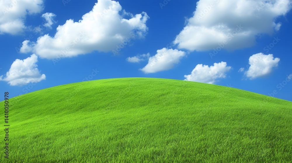 Obraz premium Serene Green Hill Landscape Sunny Sky Clouds