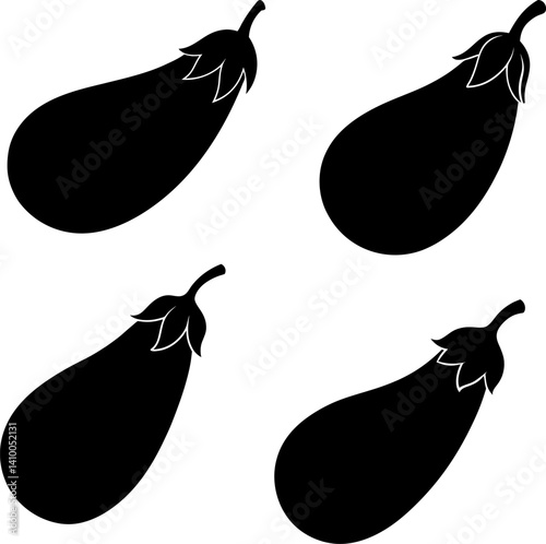 Eggplant art vectors and Set of black eggplants icon silhouette collections