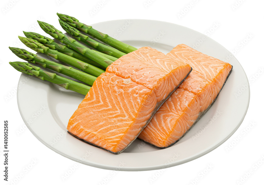 Salmon fillets with asparagus isolated on white background Salmon fillets with asparagus isolated on white background