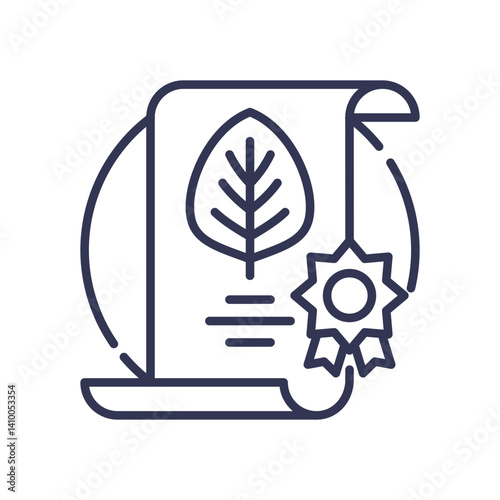 Leaf on certificate with ribbon symbolizes eco-friendly certification.