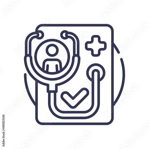 Stethoscope, person icon, and checkmark symbolize healthcare agreements.