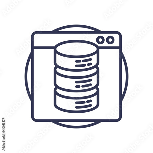 Illustration of a database icon within a browser window, symbolizing online data storage.
