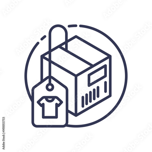 Box with clothing tag symbolizes FashionDelivery's efficient apparel shipping.