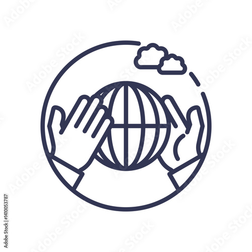 Hands cradling a globe with clouds, symbolizing global stewardship and environmental care.