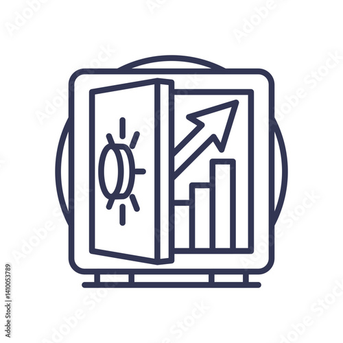An open safe with a rising graph symbolizes financial growth and security.