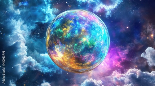 Fototapeta Naklejka Na Ścianę i Meble -  A beautifully rendered space depiction of a colourful spherical planet